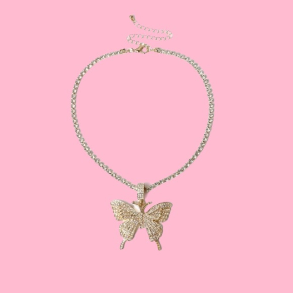 Rhinestone butterfly necklace